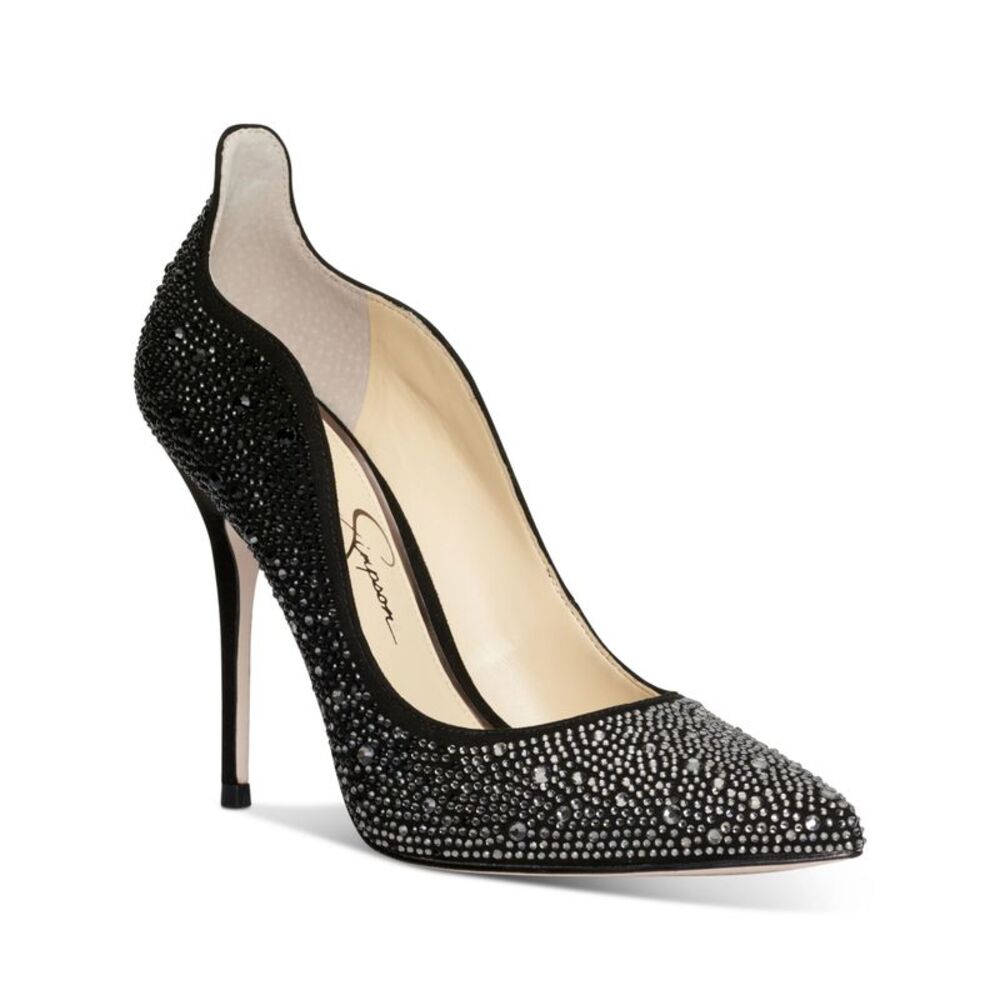 Jessica Simpson Black Crystal Embellished Pointed-Toe Stiletto